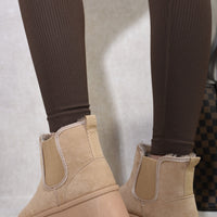 Platform Chelsea Boots in Beige with Faux Fur Lining