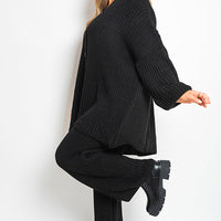 Knitted Co-ord Set in Cream with Cardigan and Wide-Leg Trousers