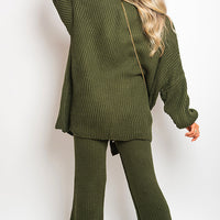 Knitted Co-ord Set in Cream with Cardigan and Wide-Leg Trousers
