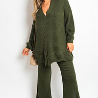 Knitted Co-ord Set in Cream with Cardigan and Wide-Leg Trousers