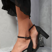 Detail Glitter Ankle Strap Block High Heels