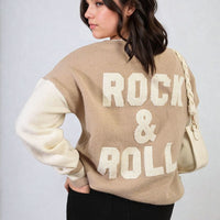 Round Neck Rock & Roll Print Knitted Jumper