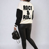Round Neck Rock & Roll Print Knitted Jumper