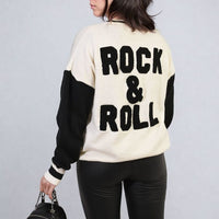 Round Neck Rock & Roll Print Knitted Jumper