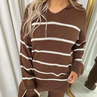 Loose Striped Knitted Top and Trouser Co-ord Set