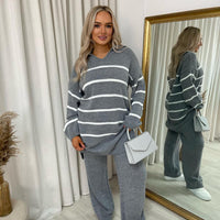Loose Striped Knitted Top and Trouser Co-ord Set