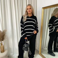 Loose Striped Knitted Top and Trouser Co-ord Set