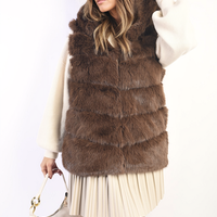 Faux Fur Gilet in Beige with Hood