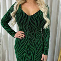 Glitter Midi Dress in Wine with Zebra Pattern and Long Sleeves