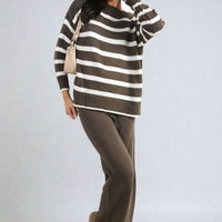 Knitted Striped Long Sleeve Top and Pants Co-ord Set