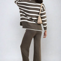 Knitted Striped Long Sleeve Top and Pants Co-ord Set