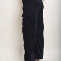 Wide Leg Drawstring Waist Flap Pocket Trouser