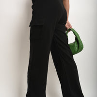 Wide Leg Drawstring Waist Flap Pocket Trouser
