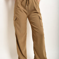 Wide Leg Drawstring Waist Flap Pocket Trouser