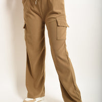 Wide Leg Drawstring Waist Flap Pocket Trouser