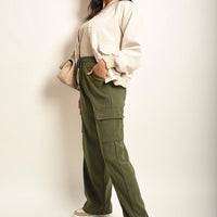 Wide Leg Drawstring Waist Flap Pocket Trouser