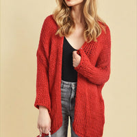 Chunky Knit Cardigan in White with Open Front and Long Sleeves