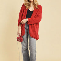 Chunky Knit Cardigan in White with Open Front and Long Sleeves