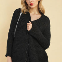 Chunky Knit Cardigan in White with Open Front and Long Sleeves