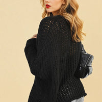 Chunky Knit Cardigan in White with Open Front and Long Sleeves