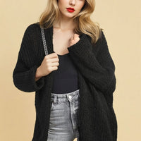 Chunky Knit Cardigan in White with Open Front and Long Sleeves