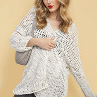 Chunky Knit Cardigan in White with Open Front and Long Sleeves
