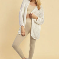 Chunky Knit Cardigan in White with Open Front and Long Sleeves