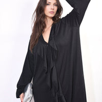 Oversized Satin Ruffle Shirt Dress