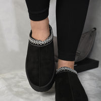 Platform Slip-On Shoes in Cream with Geometric Trim
