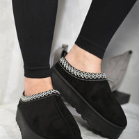 Platform Slip-On Shoes in Cream with Geometric Trim