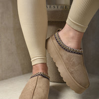 Platform Slip-On Shoes in Cream with Geometric Trim
