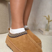 Platform Slip-On Shoes in Cream with Geometric Trim