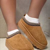 Platform Slip-On Shoes in Cream with Geometric Trim