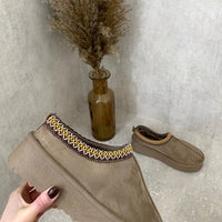 Platform Slip-On Shoes in Cream with Geometric Trim