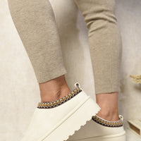 Platform Slip-On Shoes in Cream with Geometric Trim