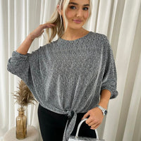 Shimmer Long Sleeve Tie Front Top