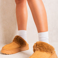 Faux Fur Trim Whisp Chunky Platform Slippers
