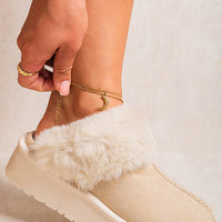 Faux Fur Trim Whisp Chunky Platform Slippers