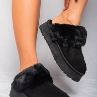 Faux Fur Trim Whisp Chunky Platform Slippers