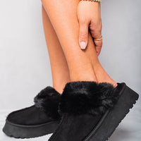 Faux Fur Trim Whisp Chunky Platform Slippers