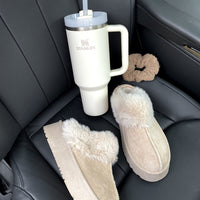Faux Fur Trim Whisp Chunky Platform Slippers