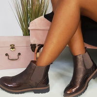 Faux Leather Brogue Chelsea Boots