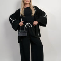 Contrast Trim Oversized Cardigan & Wide Leg Co-ord Set