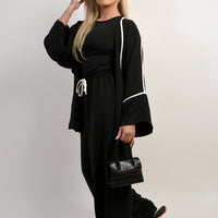 Contrast Trim Oversized Cardigan & Wide Leg Co-ord Set