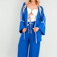 Contrast Trim Oversized Cardigan & Wide Leg Co-ord Set
