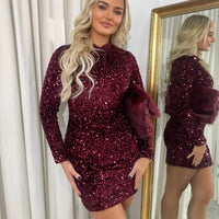 Sequin Long Sleeve Bodycon Mini Dress
