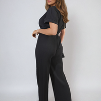 Pleated Jumpsuit in Khaki with Tie Waist and Wide Legs