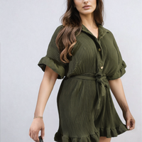 Pleated Frill Ruffle Tie Waist Playsuit