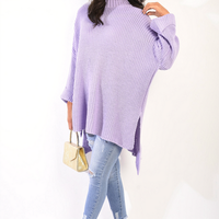Oversized Jumper in Orange with High Neck and Side Splits
