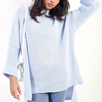 Oversized Jumper in Orange with High Neck and Side Splits